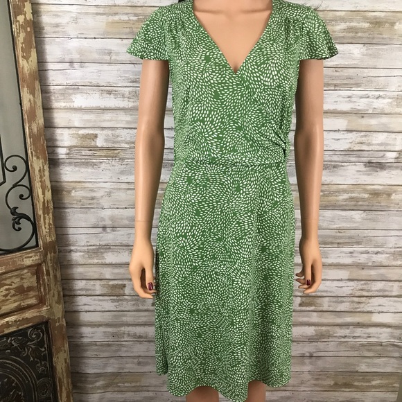 Ann Taylor Loft size 4 green & white v neck dress - Picture 5 of 12